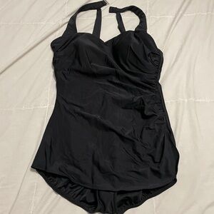 Lands End Elegant Black Women's One piece Swim Dress cover up